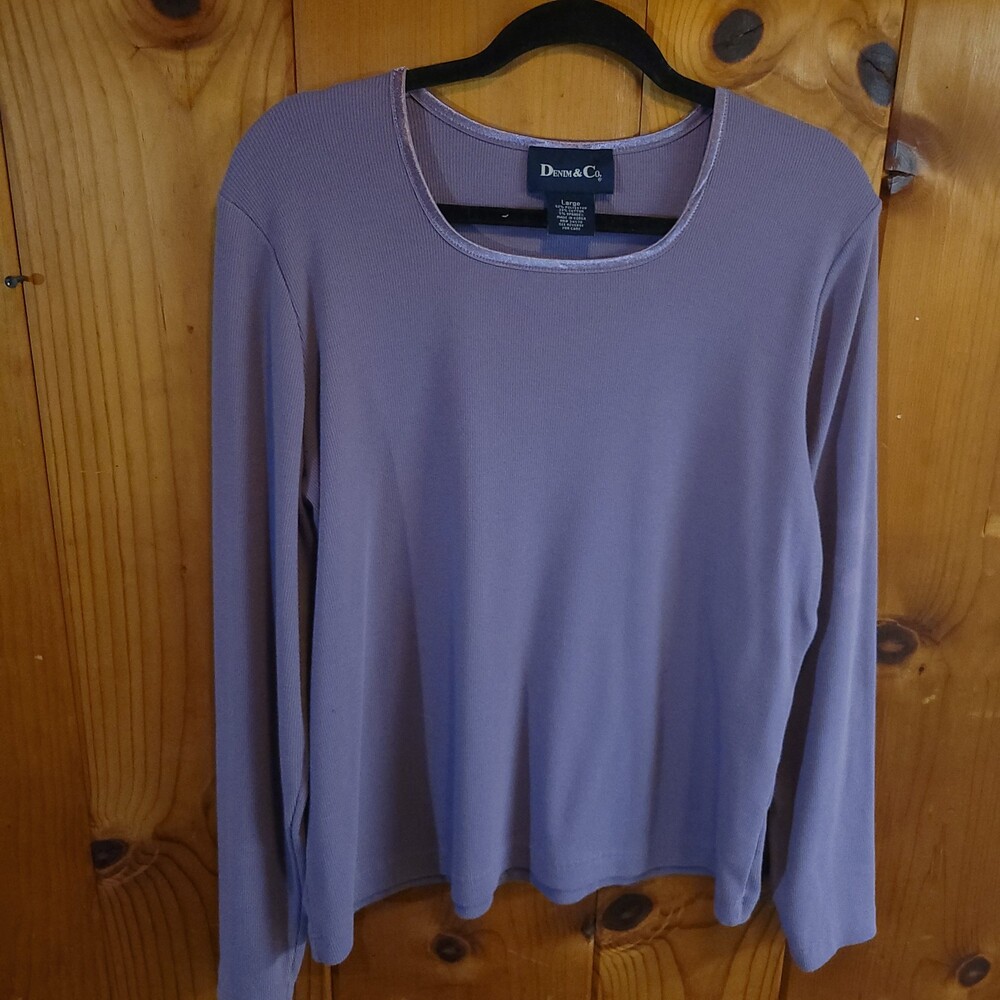 Y2k 90s Denim & Co Large Lavender Long Sleeve shirt vintage vtg skater Spandex